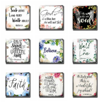 Bible Fridge Magnet Christianity Home Decor 50mm Square Crystal Glass Dome Refrigerator Decorated Magnetic Stickers