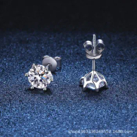 S925 Sterling Silver Six-Claw Stud Earrings Thread Ear Bone Stud 20 Points 30 Points 1 Karat 2 Karat D Color Moissanite Stud Ear