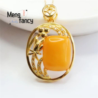 Natural S925 Silver Inlaid Wax Full of Honey Chicken Oil Yellow Amber Fruit Necklace Simple Generous Personality Fashion Jewelry