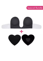 Kiss &amp; Tell Special Bundle Plunging Push Up and Nipple Cover Pads Heart Stick On Nubra in Black