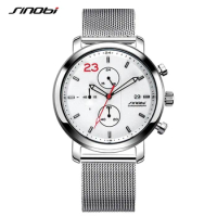 SINOBI 2020 Chronograph Fashion Men's Watches Business Stainless Steel Milanese Mesh Band Wristwatch men's Clock reloj hombre