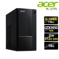 Acer 宏碁 i5十核獨顯GTX家用電腦(Aspire TC-1775/i5-14400/16G/2TB+512G SSD/GTX1650-4G/W11)