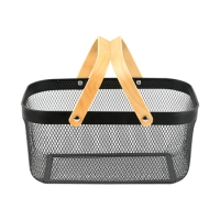 Mesh Storage Basket with Handle, Fruit and Vegetable Gathering Basket, Multi-functional Metal Wire Basket for Kitchen Cabinet
