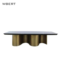 Wbert Modern Italian Minimalist Rock Plate Dining Table Luxury Marble Square Stainless Steel Household Contemporary Design Style