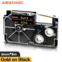 Gold on Black Tape for Casio Label Tape XR-6BKG 6mm Ribbon XR6BKG Compatible Casio Label Maker CW-L300 KL-300 KL-120 Typewriter