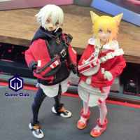 1/12 Female Anime Mobile Suit Fake Two-piece Sleeveless Hoodie Sweater Jacket Cross Necklace Set For 6In Action Figure Body Toy