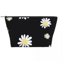White Daisy Trapezoidal Portable Makeup Bags Daily Storage Bag Cosmetic Case for Travel Toiletry Jewelry Bag