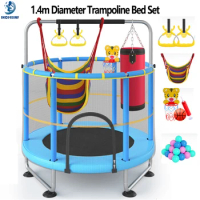 55Inch Trampoline Bed Set for1-2 Kids Children's Indoor Trampoline Bounding Table with Safety Net Kids Fitness Toy Birthday Gift