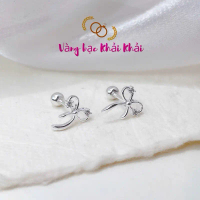 Bông tai nơ Bạc ta chốt Bi vặn ren - Vàng Bạc Khải Khải - Bông tai bạc nữ - khuyên tai bạc nữ