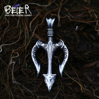 BEIER New Fashion Stainless Steel Viking Trident Necklace Pendant For Men Vintage Jewelry Wholesale