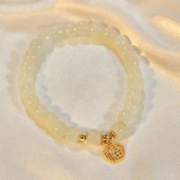 Natural Hetian jade beaded bracelet for women light luxury original design simple Golden Fu pendant bangles silver jewelry