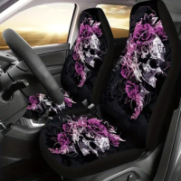 Floral Skull Printed Car Seat Cover Front Seats Bucket Seat Protector Car Seat Cushions for Car SUV Truck or Van for Women Man