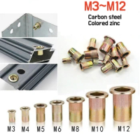 5~50pcs Rivet Nuts M3 M4 M5 M6 M8 M10 M12 Insert Flat Head Threaded Nut Carbon Steel Blindnuts Riveting Nut Gun Tools Rustproof