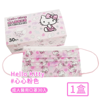 HELLO KITTY 台灣製醫用口罩成人款-心心粉色款(30入)