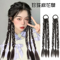 【巴黎精品】現貨+預購 女假辮子長假髮透氣假髮片輕量隱形增髮量假髮接髮 兩入(珍珠麻花辮髮圈3色a1cs53)