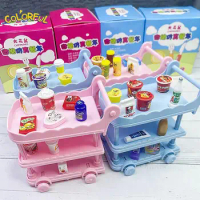Doll House Decor Toy 1:12 Dollhouse Trolley Dining Cart With Wheel Storage Shelf Model Kitchen Furniture Accessories