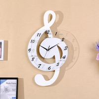 音符創意掛鐘客廳現代時尚靜音裝飾家用鐘錶牆壁掛錶木質簡約時鐘
