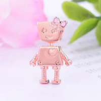 925 Sterling Silver Rose Gold Robot Bella Bot Bead Dangle Fit Original Pan Charm Bracelet Making Engrave Heart Berloque DIY