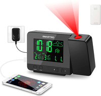 【美國代購】SMARTRO SC31B 數字投影鬧鐘帶氣象站 室內室外溫度計 USB 充電器 臥室雙鬧鐘