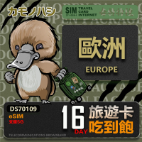【鴨嘴獸 旅遊網卡】歐洲eSIM 旅遊卡 16日吃到飽 歐洲上網卡(歐洲地區 免插卡 eSIM卡)