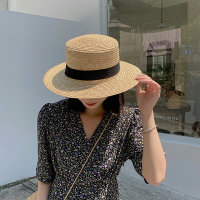 拉菲草帽女防曬遮陽帽子沙灘網紅平頂夏季百搭日系編織漁夫帽