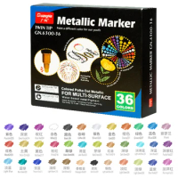 Dual Tip 36 Colors Permanent Metallic Marker Pen for Card Making Rock Painting Album Metal Wood Ceramic Glass Medium &amp; Brush Tip