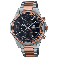CASIO EDIFICE輕薄系列煞車盤設計錶圈三眼不鏽鋼腕錶-玫瑰金X黑面(EFR-S572GS-1A)/44.7mm
