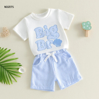 Toddler Boys Summer Outfits Letter Shell Embroidery Short Sleeve T-Shirts Elastic Waist Shorts 2Pcs 