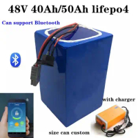 48V 50Ah Lifepo4 48v 40AH lithium battery Bluetooth BMS APP 16S for 2000w Scooter bike tricycle boat go cart +5A charger