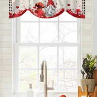 Valentine'S Day Hearts Gnome Gift Plaid Window Curtain Living Room Kitchen Cabinet Tie-up Valance Curtain Rod Pocket Valance