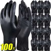 100/2PCS Black Nitrile Gloves Thickened Disposable Gloves for Cleaning Hairdressing Waterproof Dishwashing Gloves Kitchen Tools