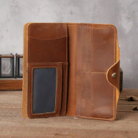 Designer Mens Long Wallet Genuine Leather Bifold Wallet for Men Vintage Bifold Wallet Passport Travel