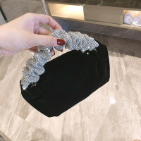 晚宴包 宴會包 大王絲絨包網紅同款手提鑲鑽小包包閃鑽晚宴包黑色手拎包女宴會包『cyd1700』