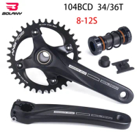 Bolany 104 bcd 170mm Hollow Integrated Crankset with bottom 34t 36t Single Chainring 8 9 10 11 12 Speed cranks arms for mtb Bike