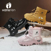 HanGTen New Children's Fashion Boots Winter Boys Girls' Anti Slip Warm Leather Boots Side Zipper Solid Color Kids Casual Shoes