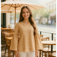 Daisy Print Women Bell Sleeve Blouse - Breathable Wrinkle-Resistant Daily Casual Loose Blouse