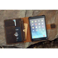 Handmade leather ipad mini 6 5 case with pencil holder custom leather iPad mini 6 5 4 cover portfolio folio case