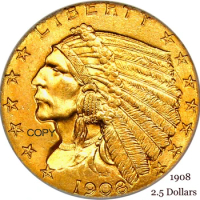 United States Of America 1908-1929 2.5 2½ Dollars USA Liberty Eagle US Gold Replica Coin Brass Metal Copy Coins