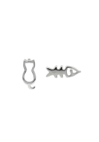 LYCKA LDR1265 S925純銀 貓和魚耳釘