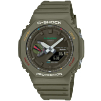 【CASIO 卡西歐】G-SHOCK 八角錶殼耐衝擊運動太陽能藍牙雙顯腕錶/綠(GA-B2100FC-3A)
