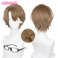 Welt Yang Cosplay Wig Game Honkai Star Rail 30cm Brown Highlights White Cosplay Anime Wigs Heat Resistant Fibre Wigs + Wig Cap