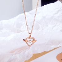 Crystal Rose Gold Heart Wing Necklace, Angel Necklace, Angel Wing Necklace