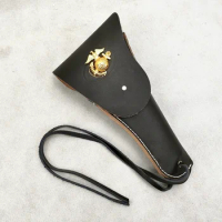 WANG1.MILITARY WW2 US ARMY M1911 PISTOL HOLSTER BLACK LEAHTER USMC OFFICER HOLSTER WITH GOLDEN INSIGNIA