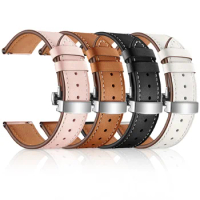 For Samsung Galaxy Watch 20mm 22mm Butterfly clasp Leather Band 46mm 42mm Active Bracelet Strap for Gear Sport S3 S2 Classic