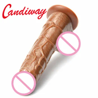 Realistic Dildo Flexible penis textured cock shaft brown suction cup female masturbation virgina G Spot Sex toy for women