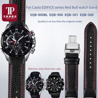 Leather Watch Strap 22mm for Casio watch EDIFICE EQB-800BL 900 501 500 Racing Curved Interface Bracelet black red Strap