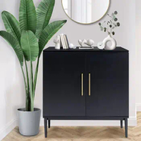 Modern Storage Cabinet, Free Standing Buffet Cabinet, Black Sideboard and Buffet Storage, Wood Accent Cabinet for Living
