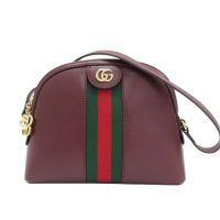 【二手名牌BRAND OFF】GUCCI 古馳 酒紅色牛皮 Ophidia 貝殼包 鍊帶肩背包 499621