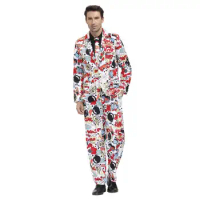 Multicolored Printed 70's Masquerade Party Retro Suit Adult Stage Performance Bar Singer Costume Fashion Clothes For Men Cosplay