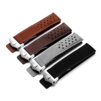 Watchband For TAG Heuer Men's Frosted Air Hole Leather Folding Buckle, 20mm 22mm 24 Grey Black Brown Genuine Leather Watch Strap